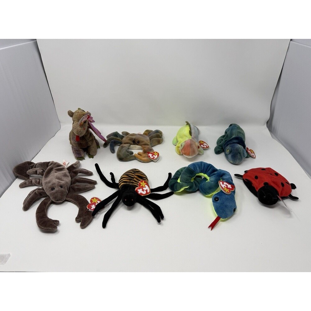 Ty Beanie Babies Lot of 8 Critters Bug Reptiles Dragon 90s MWMT Iggy Hiss Scorch